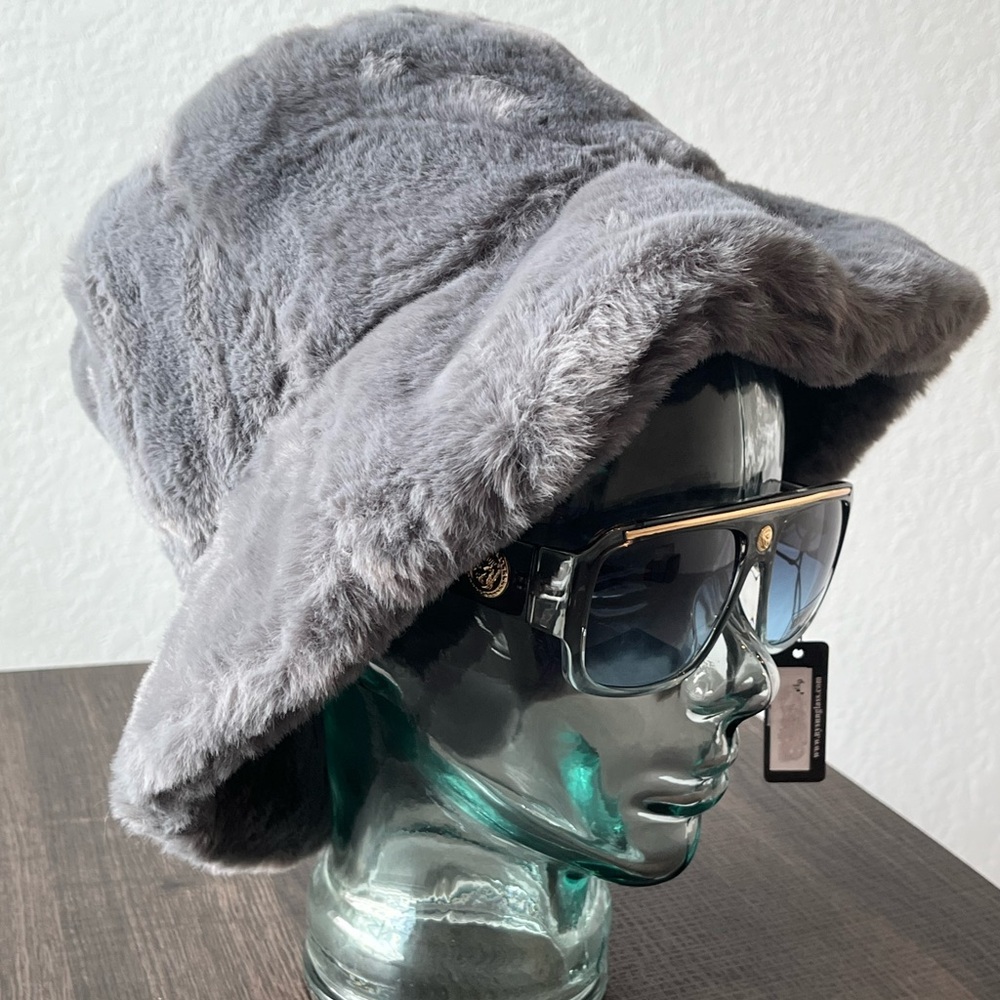 Silver Gray Faux Fur Bucket Hat